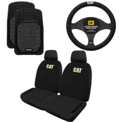 Caterpillar Neoprene Seat Cover Steering Wheel Cover & Floor Mat Combo