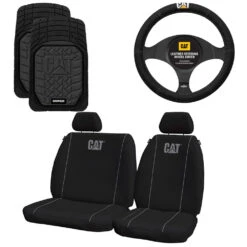 Caterpillar Canvas Seat Cover Steering Wheel Cover & Floor Mat Combo