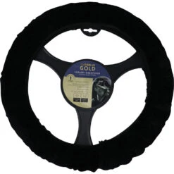 CLOUDLUX Steering Wheel Cover - Sheepskin, Black, 380mm Diameter