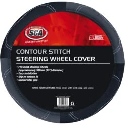 SCA Steering Wheel Cover - Contour Stitch, Grey, 380mm Diameter
