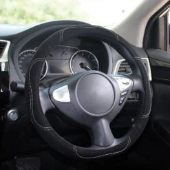 SCA Steering Wheel Cover - Contour Stitch, Black, 380mm Diameter