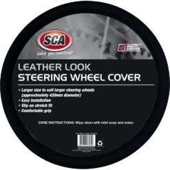 Auto Parts Store 7 SCA Steering Wheel Cover - Leather Look, Black, 430mm Diameter
