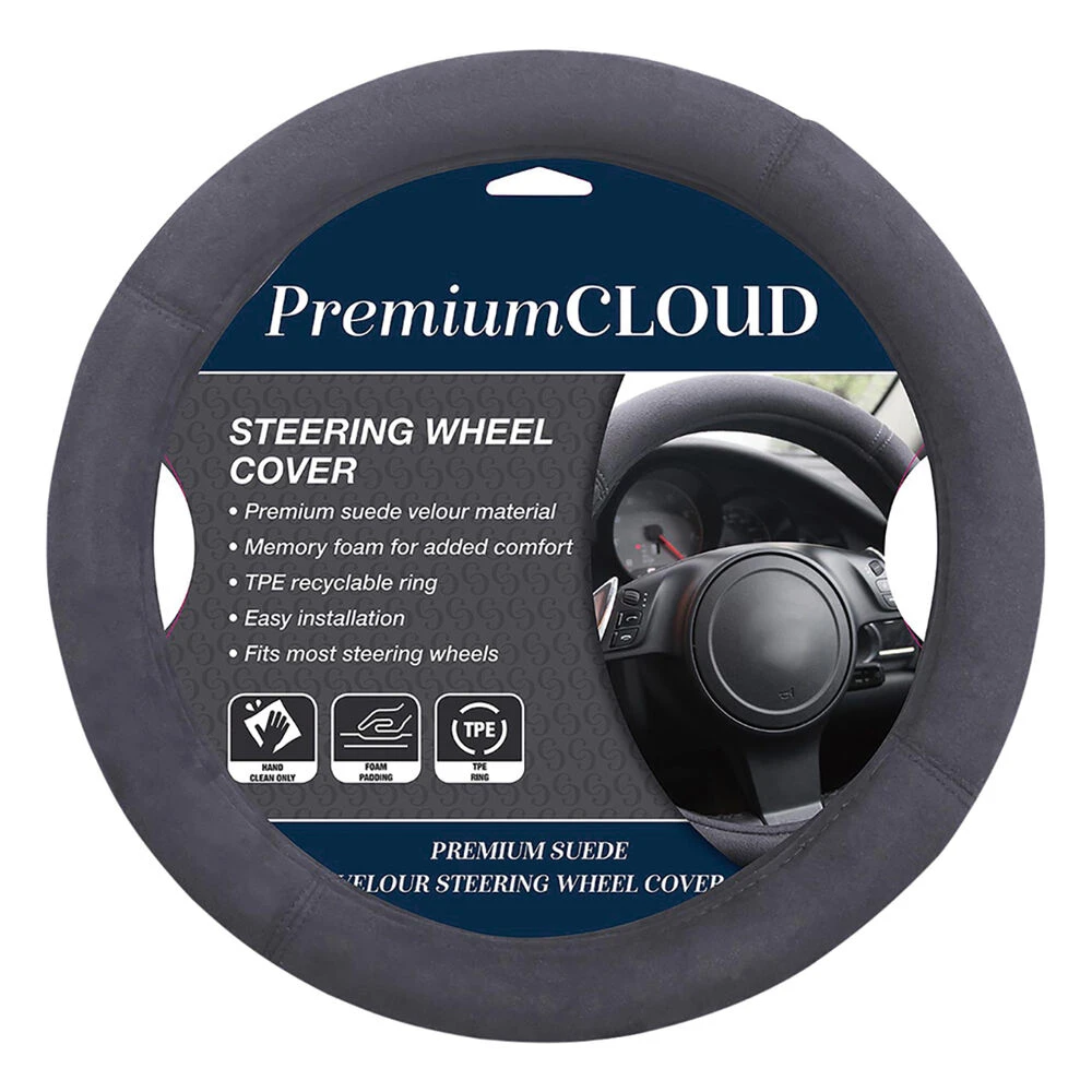 Premium Cloud Suede Steering Wheel Cover - Charcoal 380mm Diameter 3 Premium Cloud Suede Steering Wheel Cover - Charcoal 380mm Diameter