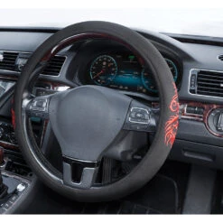 SCA Steering Wheel Cover - Dragon Twill Polyester, Black/Red, 380mm Diameter -Auto Parts Store SCA 565211 00 hi res