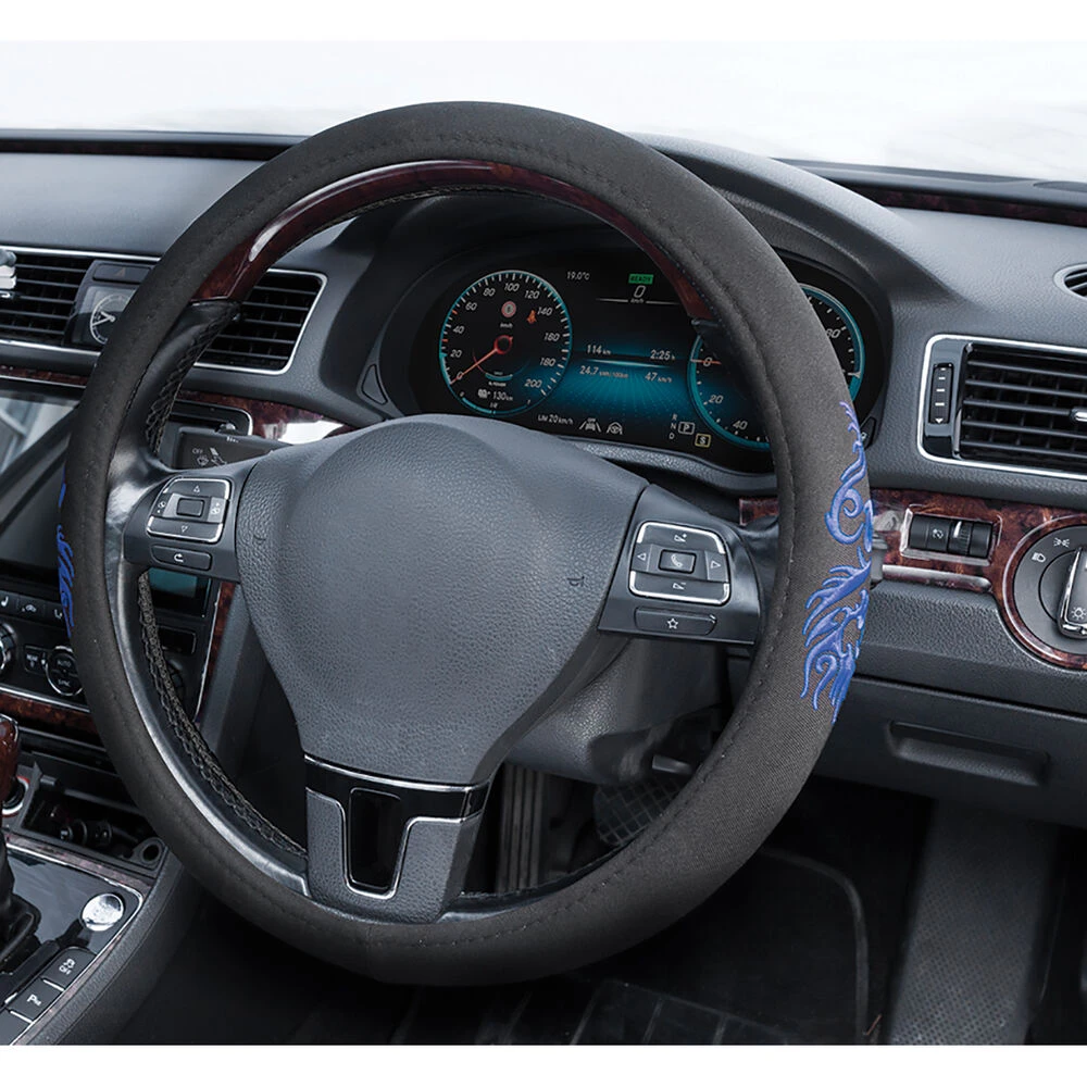 SCA Steering Wheel Cover - Dragon Twill Polyester, Black/Blue, 380mm Diameter 4 SCA Steering Wheel Cover - Dragon Twill Polyester, Black/Blue, 380mm Diameter - Image 2