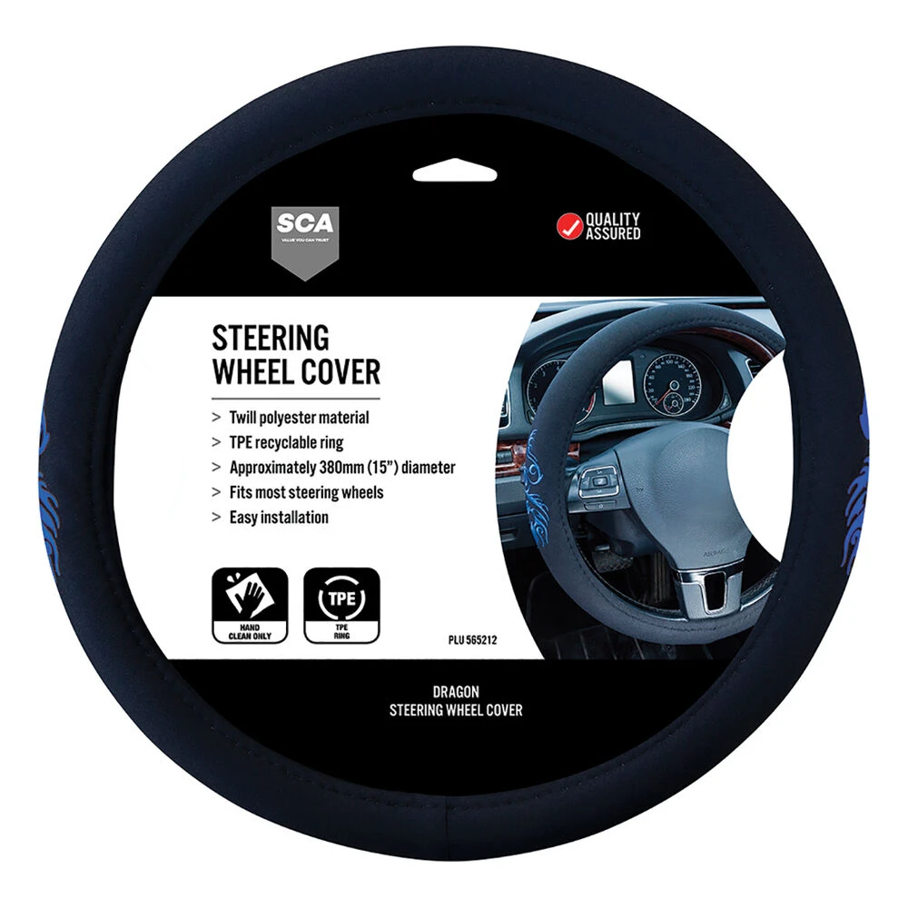 SCA Steering Wheel Cover - Dragon Twill Polyester, Black/Blue, 380mm Diameter 3 SCA Steering Wheel Cover - Dragon Twill Polyester, Black/Blue, 380mm Diameter
