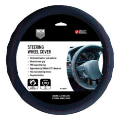 SCA Steering Wheel Cover - PU Racing, Black/Red, 380mm Diameter