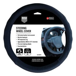 SCA Steering Wheel Cover - PU Racing, Black, 380mm Diameter
