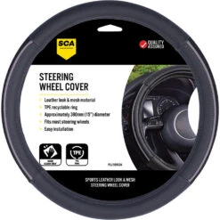 SCA Steering Wheel Cover - PU And Mesh, Black / Grey, 380mm Diameter