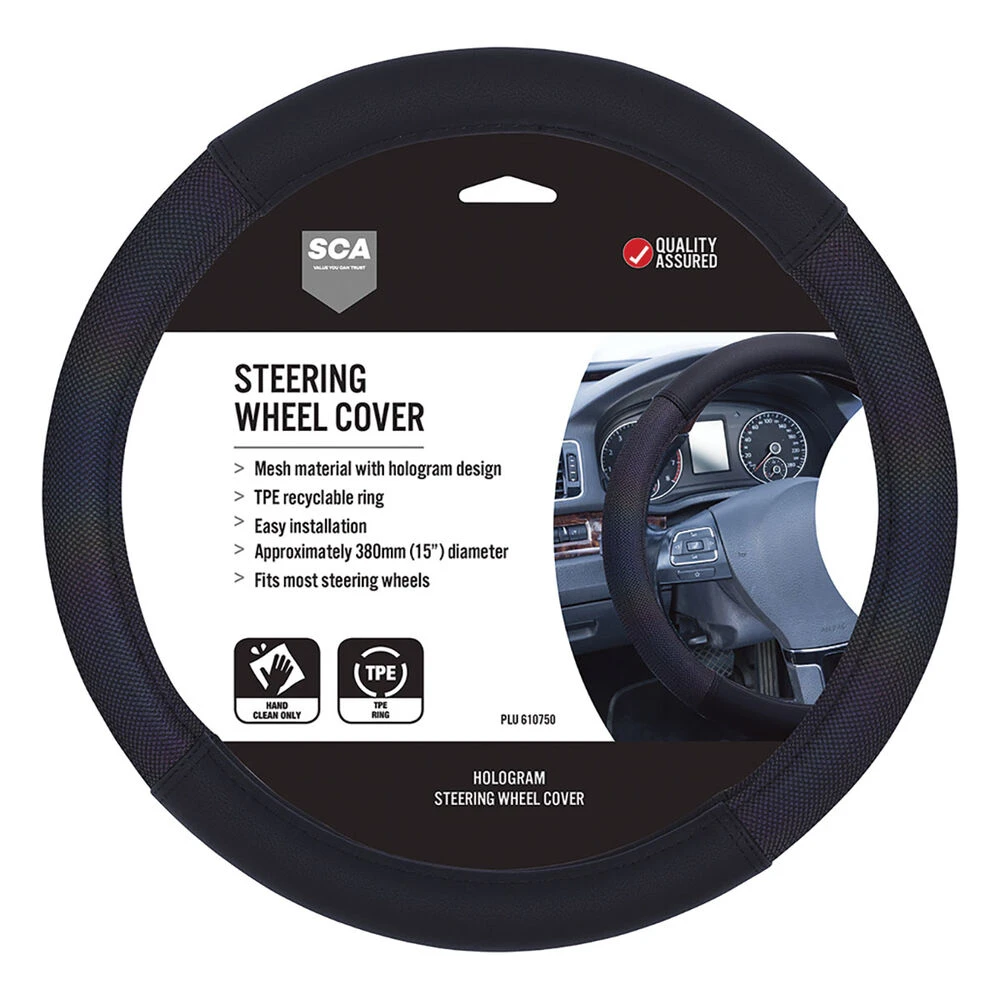 SCA Hologram Mesh Steering Wheel Cover - Black, 380mm 3 SCA Hologram Mesh Steering Wheel Cover - Black, 380mm