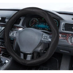 SCA Leather Look Patterned White Stitch Steering Wheel Cover - Black, 380mm Diameter -Auto Parts Store SCA 610758 00 hi res