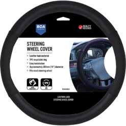SCA Leather Look Perforated Steering Wheel Cover - Black/Blue, 380mm