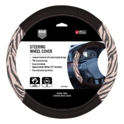 SCA Animal Print Steering Wheel Cover - Black/Rose, 380mm