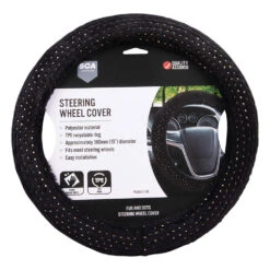 SCA Fur & Gold Dots Steering Wheel Cover - Black/Gold, 380mm Diameter
