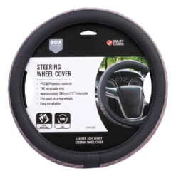 SCA Velvet & Leather Look Steering Wheel Cover - Purple/Black, 380mm Diameter