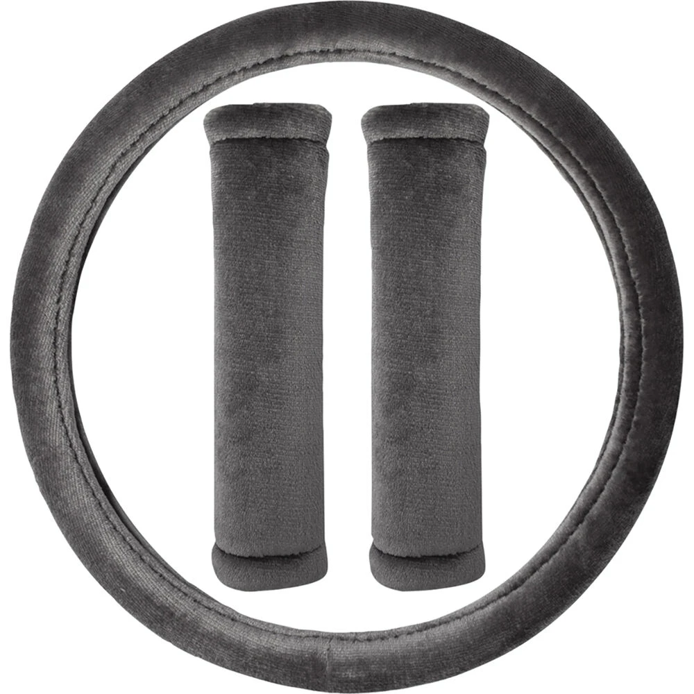 SCA Steering Wheel Cover & Seat Belt Buddies Set - Terry Towelling, Grey 380mm Diameter 5 SCA Steering Wheel Cover & Seat Belt Buddies Set - Terry Towelling, Grey 380mm Diameter - Image 3