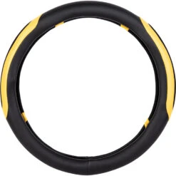 SCA Steering Wheel Cover PU/Mesh Black/Yellow 380mm Diameter