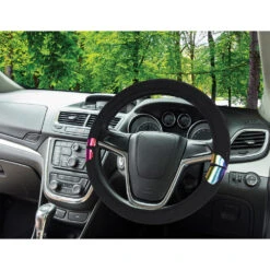 SCA Steering Wheel Cover & Seat Belt Buddies Set Polyester Black 380mm Diameter -Auto Parts Store SCA 631781 01 hi res