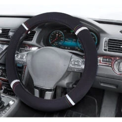 SCA Steering Wheel Cover Jacquard/Polyester Black/Rainbow 380mm Diameter -Auto Parts Store SCA 633385 00 hi res