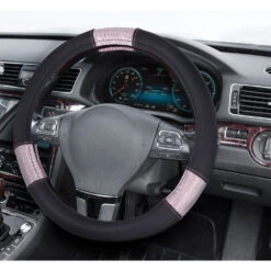 SCA Steering Wheel Cover & Seat Belt Buddies Black/Pink Glitter 380mm Diameter -Auto Parts Store SCA 637207 00 hi res