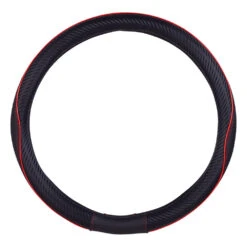 Auto Parts Store 12 SCA Steering Wheel Cover Leather Look & Carbon Black/Red 380mm Diameter