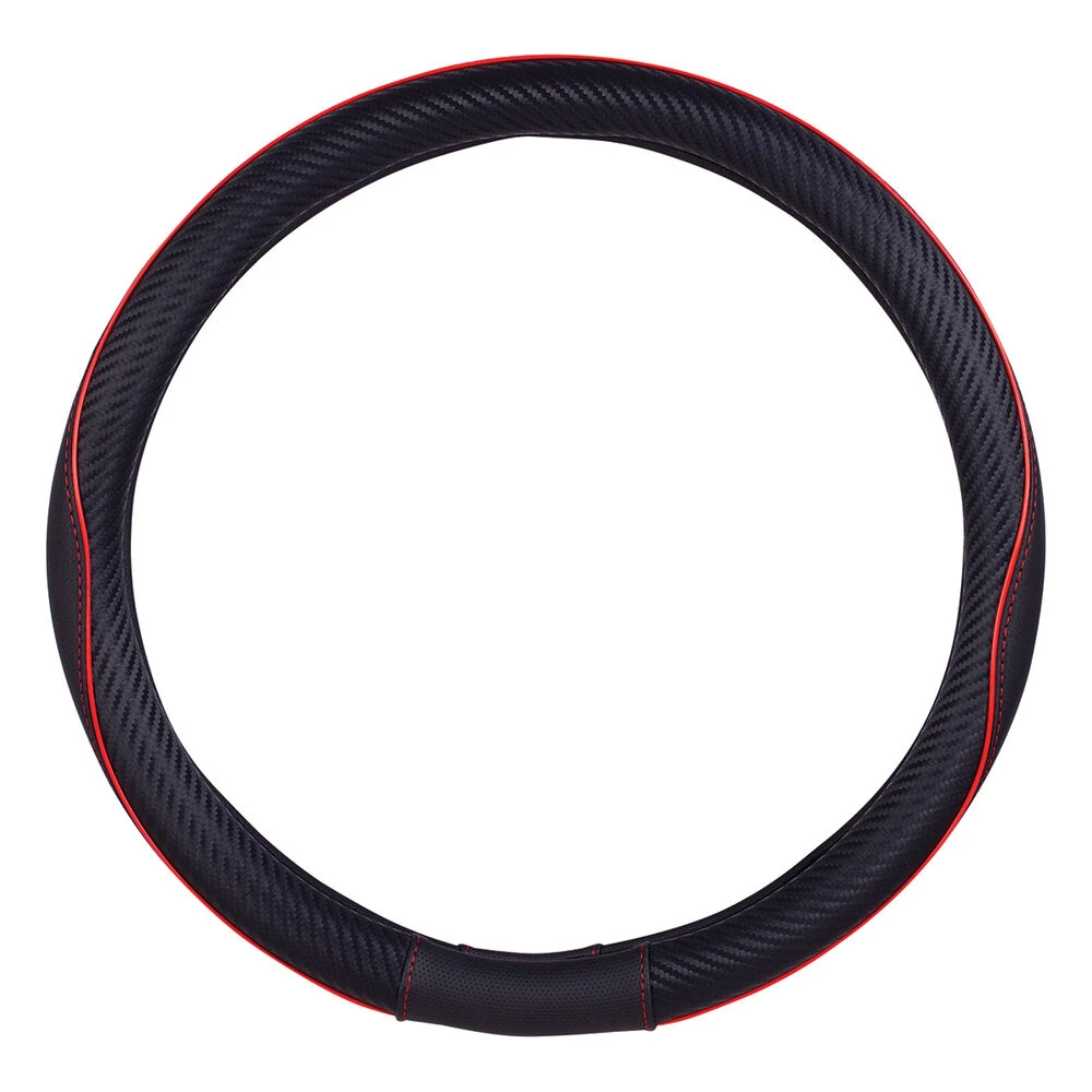 SCA Steering Wheel Cover Leather Look & Carbon Black/Red 380mm Diameter 3 SCA Steering Wheel Cover Leather Look & Carbon Black/Red 380mm Diameter