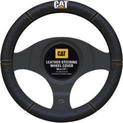 Caterpillar Steering Wheel Cover Leather Yellow/White Stripe 380mm Diameter