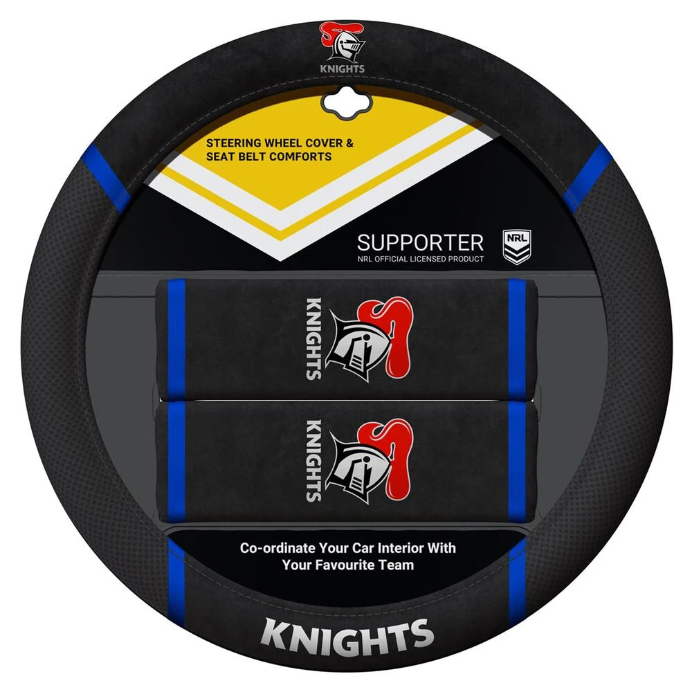 NRL Steering Wheel Cover And Seat Belt Buddies - Knights, 380mm Diameter 3 NRL Steering Wheel Cover And Seat Belt Buddies - Knights, 380mm Diameter