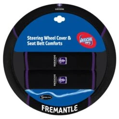 AFL Steering Wheel Cover And Seat Belt Buddies - Fremantle, 380mm Diameter